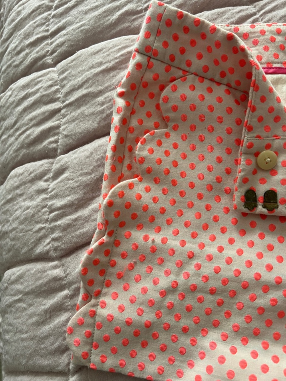 J. Crew Cream Shorts with Coral Polka Dots and Scalloped Side - Picture 4 of 5